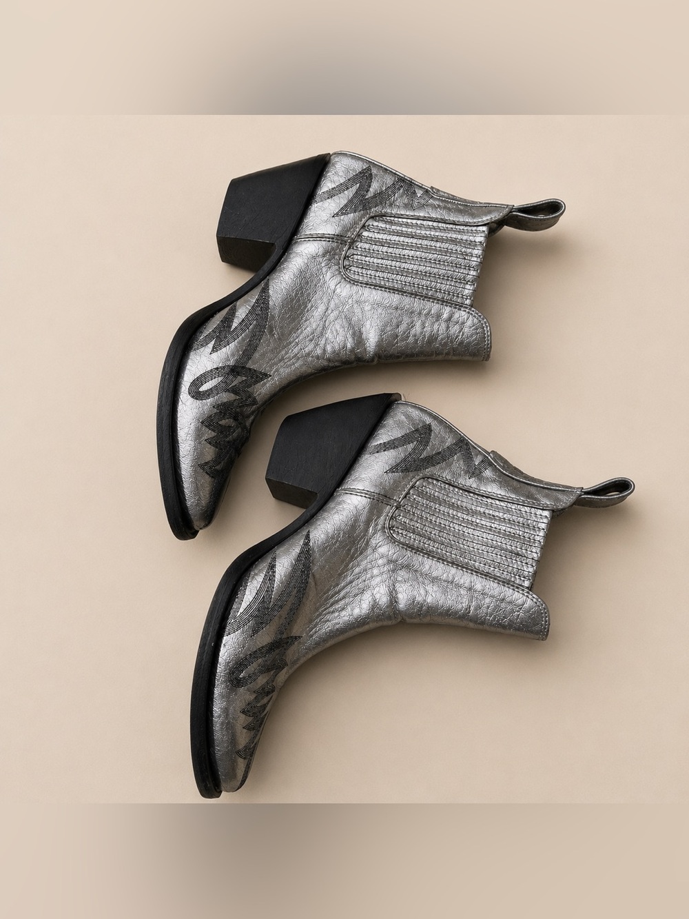 Old Gringo Kippee Collection Metallic Silver Western Ankle Boots 7B Made in MX - Picture 3 of 5